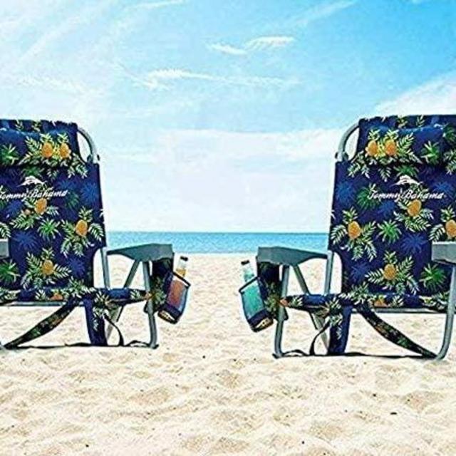 2 Tommy Bahama Backpack Beach Chairs Blue/Pineapple