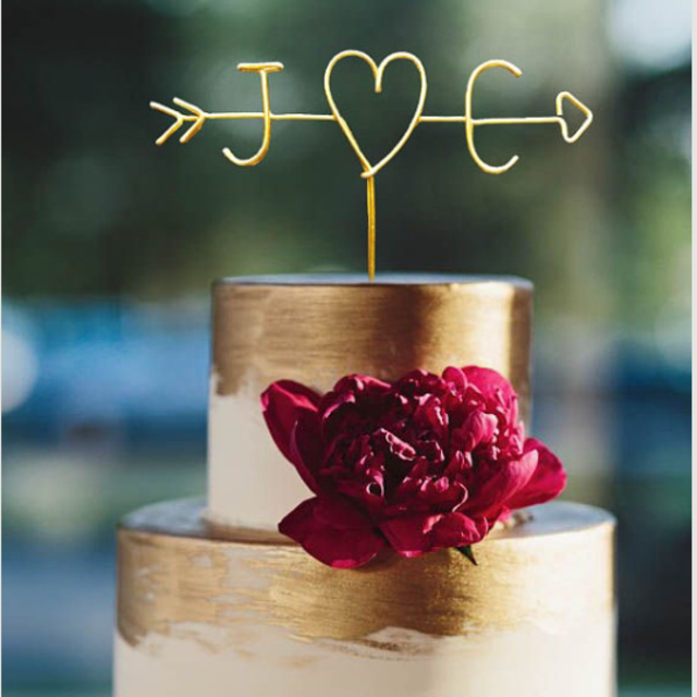 Rustic Arrow & Initials Cake Topper - Personalized Cake Topper (GOLD finish)