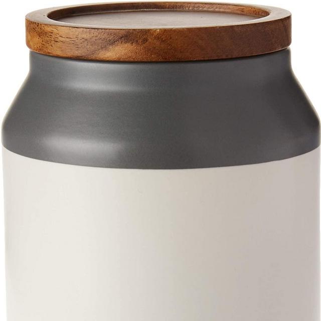 Jamie Oliver Food Storage Jar with Wooden Lid, Small Ceramic Kitchen Container, Gray