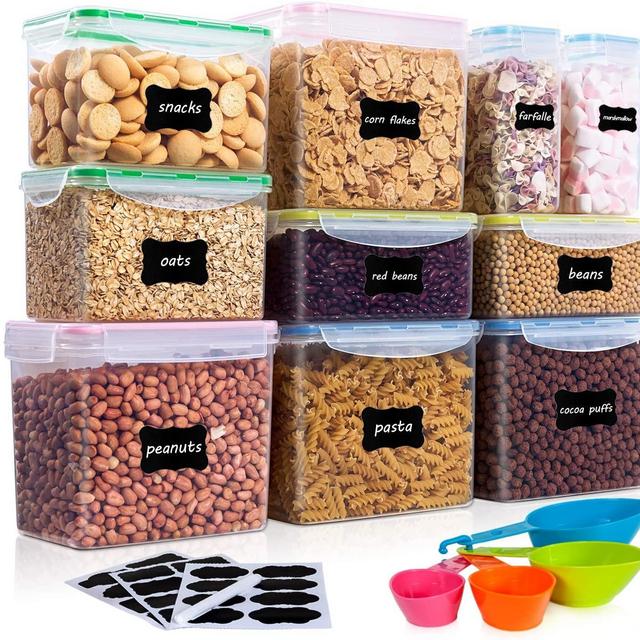 Vtopmart Airtight Food Storage Containers 10Pcs Set, Flour Containers, Great for Sugar and Baking Supplies, Plastic BPA Free Kitchen Pantry Bulk Food Storage Canisters, Include 24 Labels