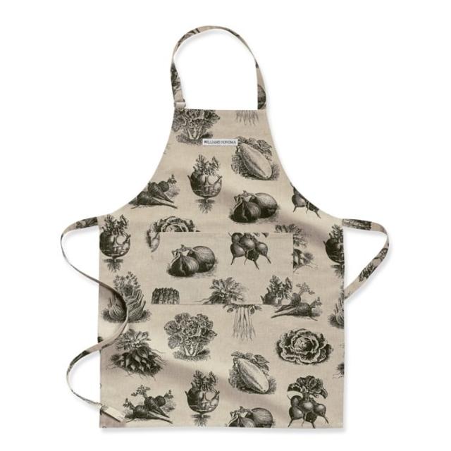Vegetable Print Apron, Black/Flax