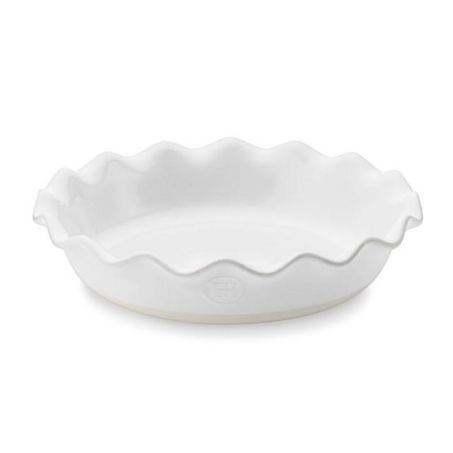Emile Henry French Ceramic Ruffled Pie Dish - White