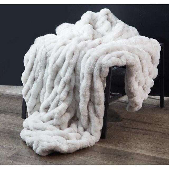 Fabian Faux Fur Throw Gray/White