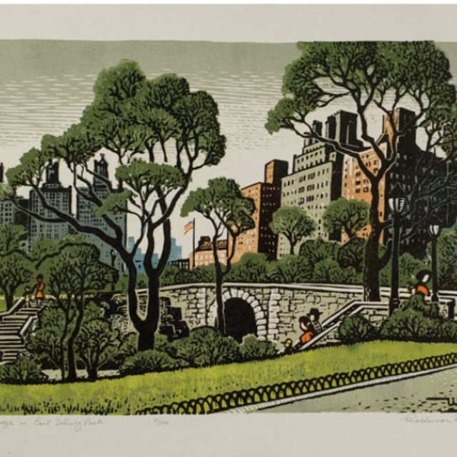 View, New York City, Upper East Side, Woldemar Neufeld, Carl Schurz Park Bridge, Vintage Print, 20th C.