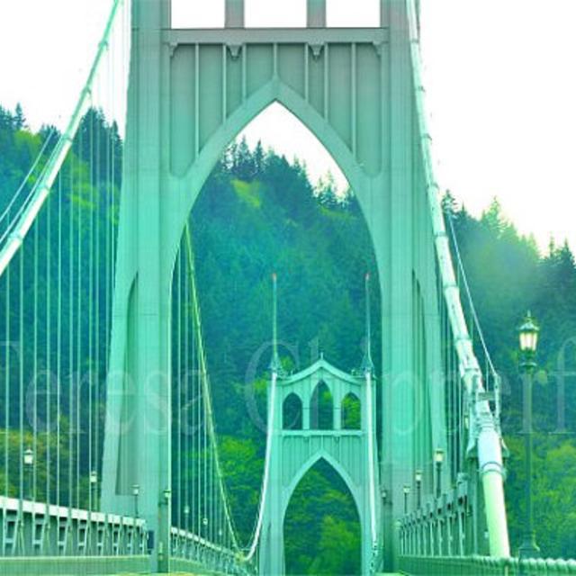St.Johns Bridge, PDX, Urban Decor, Fine Art Photography, Green Bridge, Famous Portland Bridge, Woodland Photo, Vintage Era, 8 x 12, 12 x 18,