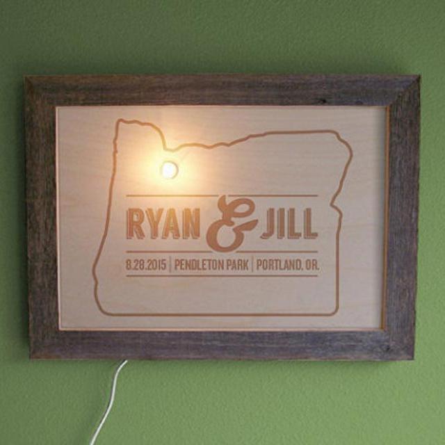 Lit Wood Wedding Sign Custom State Map Sign Wooden Wall Decor Marquee