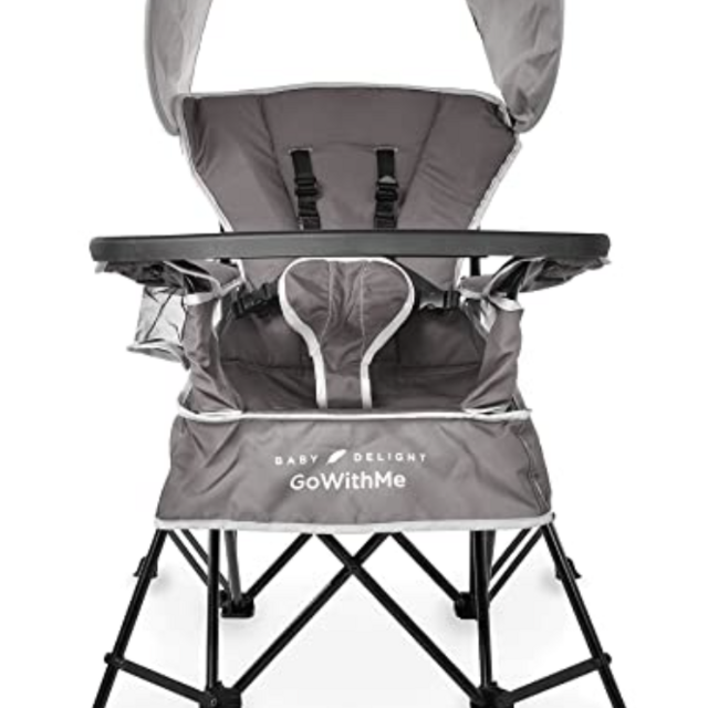 Baby Delight Go with Me Chair | Indoor/Outdoor Chair with Sun Canopy | Gray | Portable Chair converts to 3 Child Growth Stages: Sitting, Standing and Big Kid | 3 Months to 75 lbs | Weather Resistant