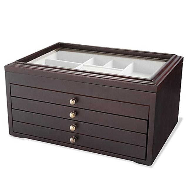 Wooden Jewelry Box with Glass Top