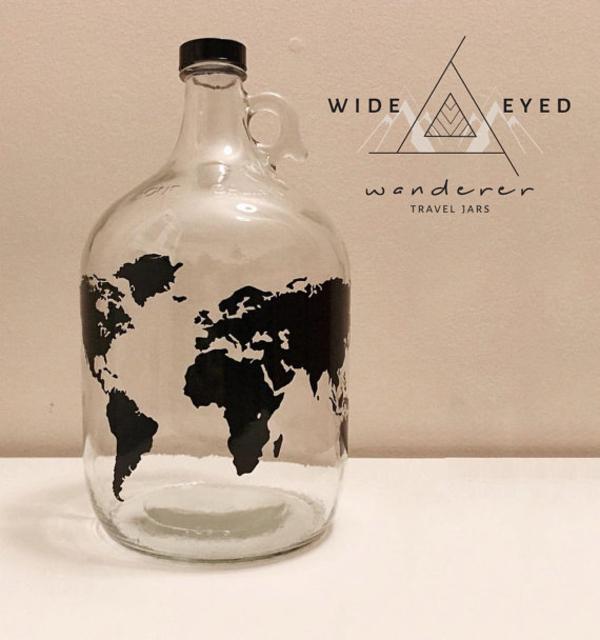 Travel Jar Money Jar Travel Explore Save Money Coin Jar World Map Wander Wanderer Passport Gift Piggy Bank