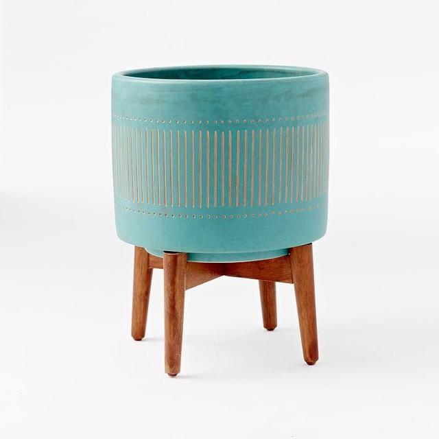 Mid-Century Turned Wood Leg Planter