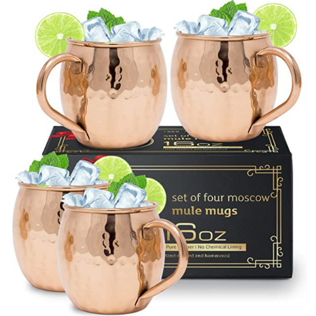 Moscow Mule Mugs Set of 4 | 100% Pure Copper Plated Stainless Steel Moscow Mule Cups Set of 4 | Cocktail Driniking Mugs Gift Set
