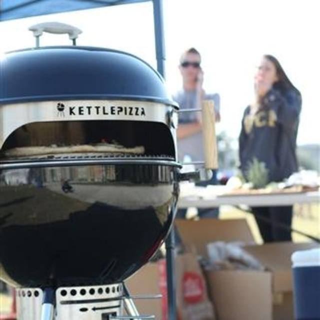 KettlePizza Deluxe Kit - Wood Fired Pizza Oven Kit for 18.5 and 22.5 Inch Kettle Grills. Includes Stone and Wooden Peel.