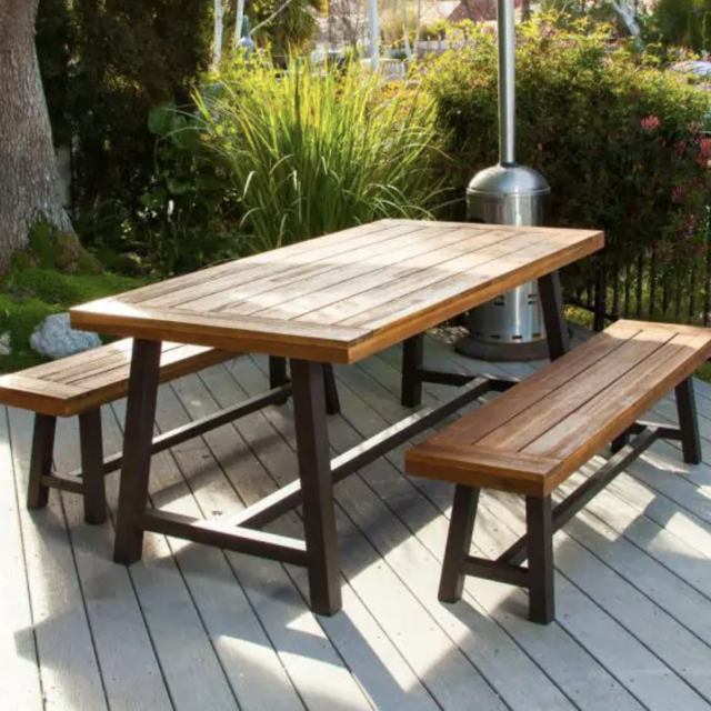 Carlisle Rustic Metal 3-Piece Wood Rectangular Outdoor Dining Set