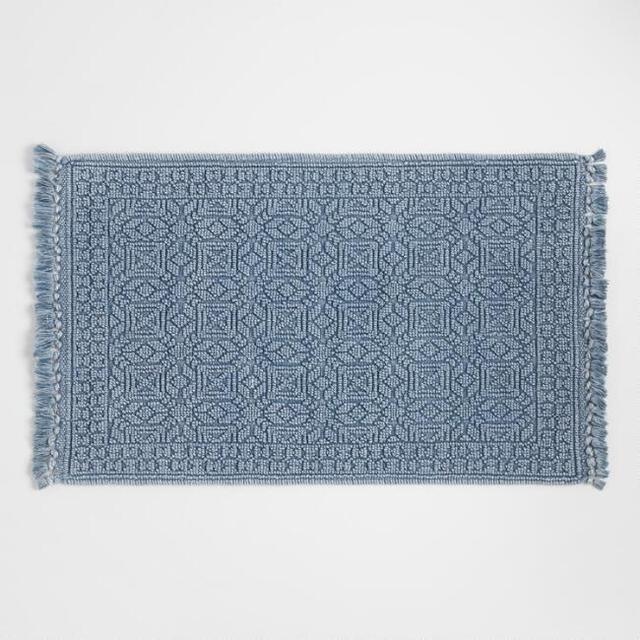 Vintage Indigo Geo Stonewashed Bath Mat