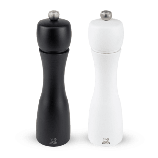 Peugeot, Tahiti, Manual salt and pepper mill duo, beech wood, black and white, 20 cm