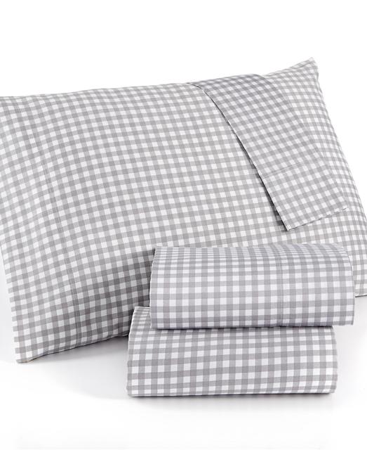 Gray Gingham 300 Thread Count King Sheet Set