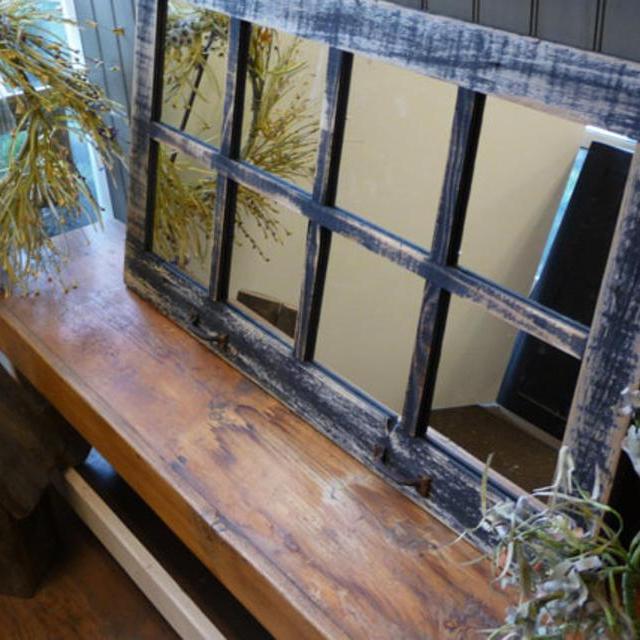 37.5" X 21.75"  "BLACK" Painted Barn Window Pane Mirror