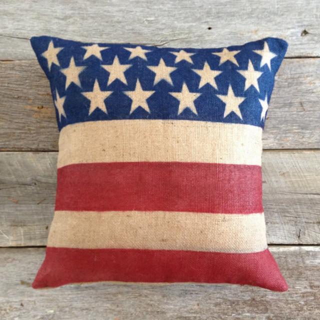 20" Patriotic Burlap Flag Pillow