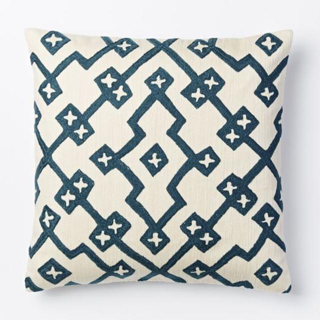 Crewel Lattice Pillow Cover - Blue Lagoon