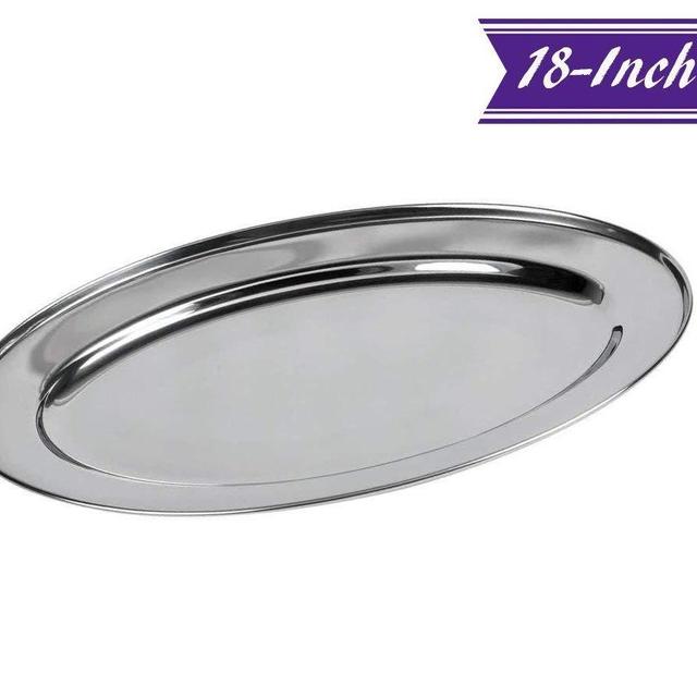 18-Inch Stainless Steel Serving Platter, Silver Oval Platter by Tezzorio, Commercial Grade Oval Platters and Trays, Great for Parties