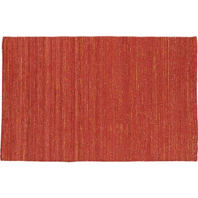 handwoven recycled sari silk orange rug 5'x8'