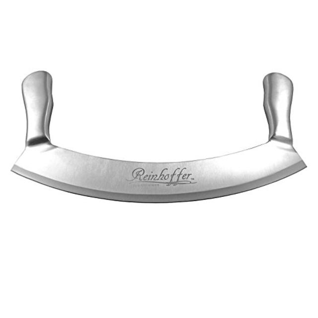 Reinhoffer Fine Kitchenware 12-Inch Stainless Steel Double Handle Crescent Chopper Blade Mezzaluna Knife and Pizza Cutter Rocker