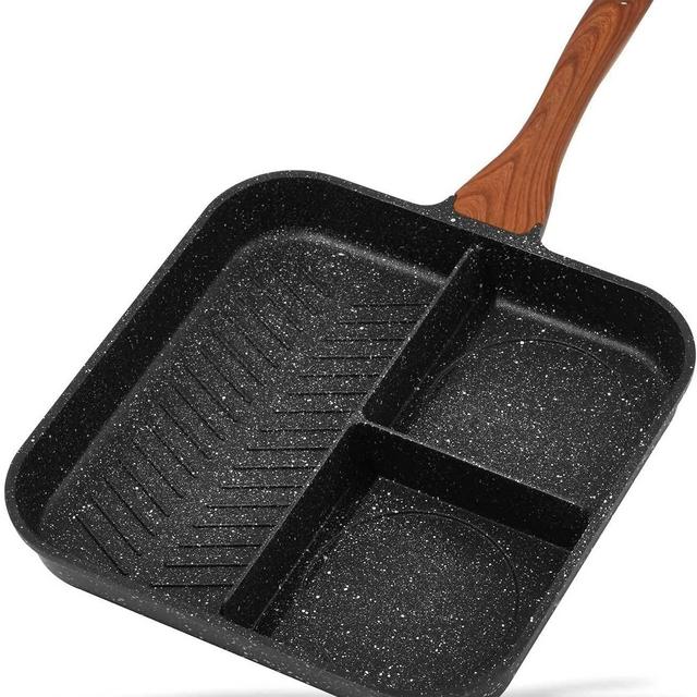 ESLITE LIFE 11 Inch Nonstick 3 Section Divided Breakfast Pan Grill Pan for Stove Tops Induction Compatible, PFOA & PTFEs Free