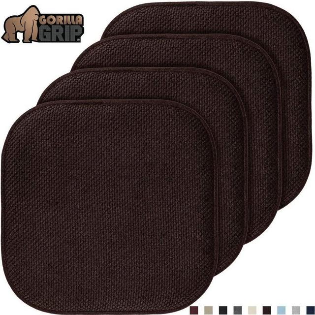 Gorilla Grip Original Premium Memory Foam Chair Cushions, 4 Pack, 16x16 Inch, Thick Comfortable Seat Cushion Pad, Large Size, Slip Resistant, Durable Soft Mat Pads for Office, Kitchen Chairs, Brown