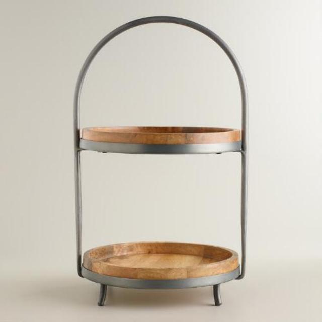 Wood and Metal 2-Tier Serving Stand