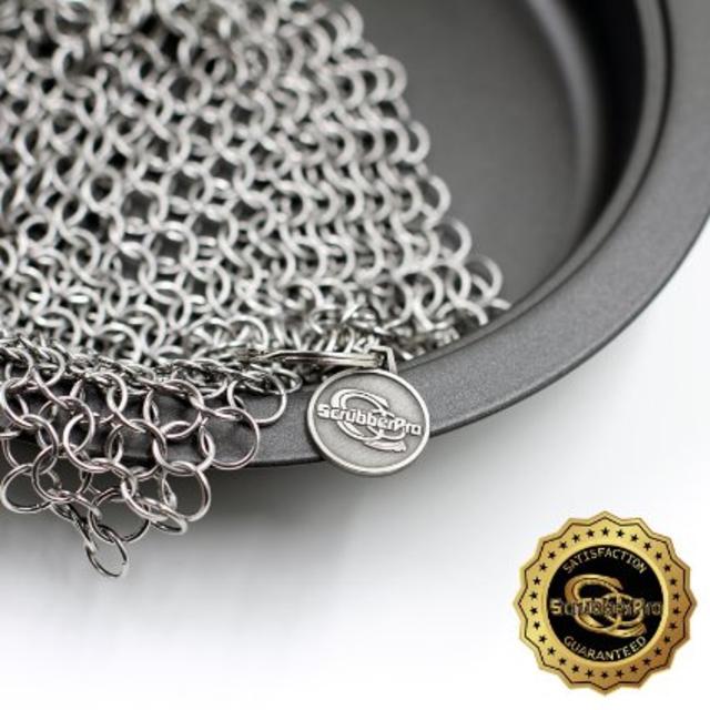 Scrubber Pro Premium Cast Iron Cleaner - XLarge 8x6 Inch Handcrafted Stainless Steel Chainmail - best for Dutch Oven, Skillet, Teapot, Pan, Griddle, Wok and other Cookware - Preserves Seasoning