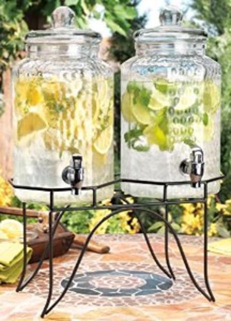 Home Essentials 1842 Del Sol Hammered Jug Beverage Dispenser With Rack, Set Of 2