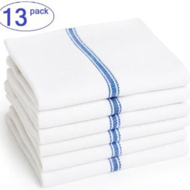 Liliane Collection Kitchen Dish Towels (13 Units) - Commercial Grade Absorbent 100% Cotton Kitchen Towels (Size: 25" x 14") - Classic Tea Towels in White with Blue Stripes - Bakers Dozen Includes 13 Kitchen Towels