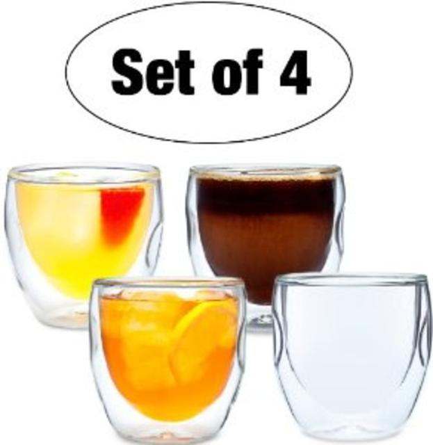 Ozeri Moderna Artisan Series Double Wall Beverage and Espresso Shot Glasses, 2-Ounce, Set of 4