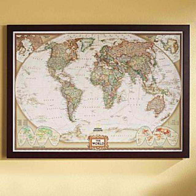World Political Map (Earth-toned), Poster Size and Framed