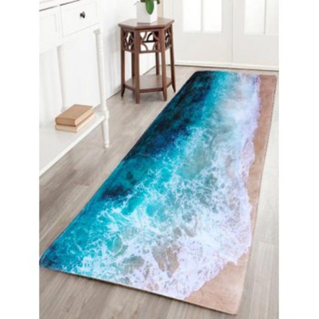 Sea Beach Print Flannel Skid Resistance Water Absorb Carpet