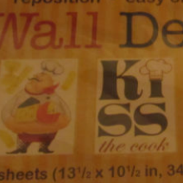 "Kiss The Cook" Vinyl Wall Decal 3 Sheets Reposition Chef Vegetables Chese Pasta