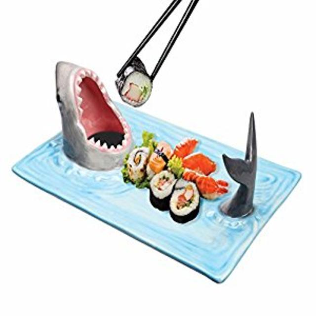Shark Attack Hand-Painted Ceramic Sushi Serving Platter