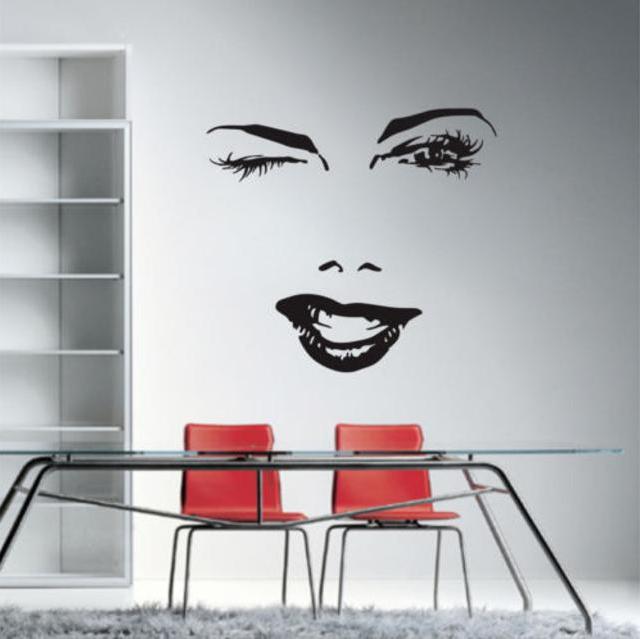 Lady Eyes Big Eyes Lashes Wink Red Lip Decor Wall Art Mural Vinyl Decal Sticker