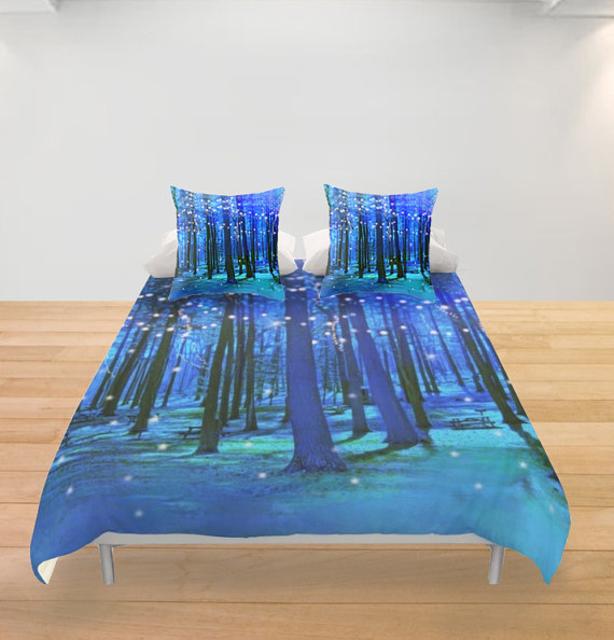 Magical Forest Duvet Cover - Full Queen King - Trees Blue Bedding Woman Man Woodland Room Gift Bedroom Decor Fantasy Trees Birthday Dorm