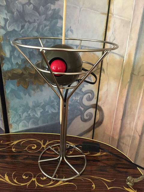 Dirty martini lamp for bar night light eyeball design pop art all parts originall includes huge toothpick holding green olive chrome base