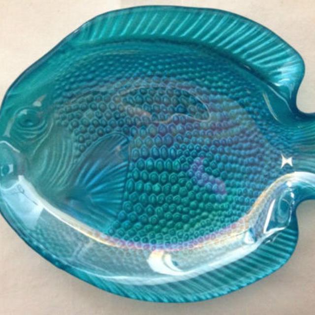 DARK TEAL Handmade Glass Fish Plates Canapé Appetizer Dessert Plate Teal Blue Fish Choice