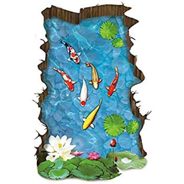 Winhappyhome 3D Lifelike Koi Pond Wall Art Stickers for Bathroom Swimming Pool Ground Background Removable Decor Murals Decals