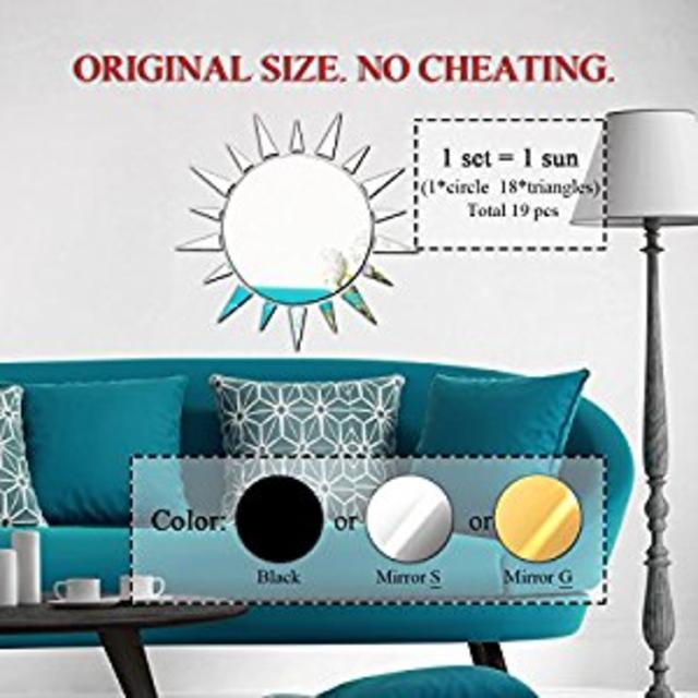 Sun Acrylic Mirror Stickers Sunshine Wall Decal Home Decor DIY Art for Living Room Bedroom Bathroom (Silver)