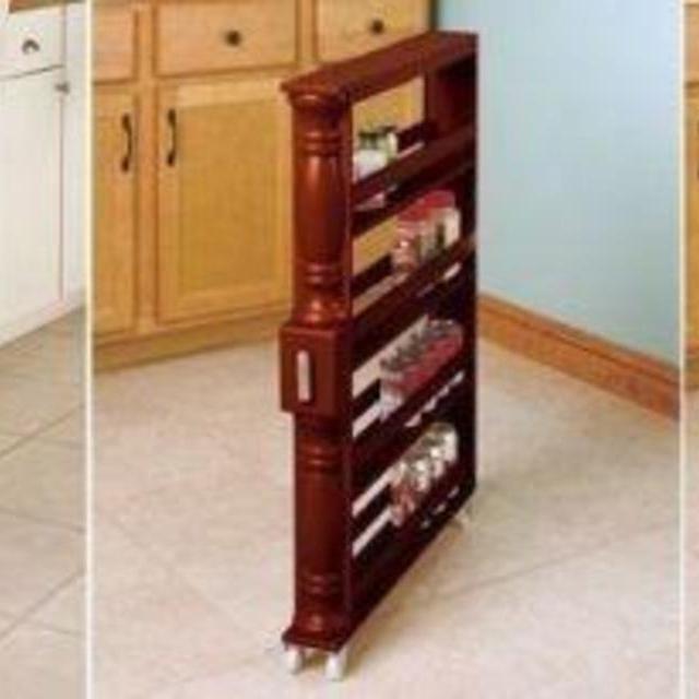 Kitchen Storage Spice Rack Slim Tall Spice Canned Goods Rolling Space Saver Wooden NEW
