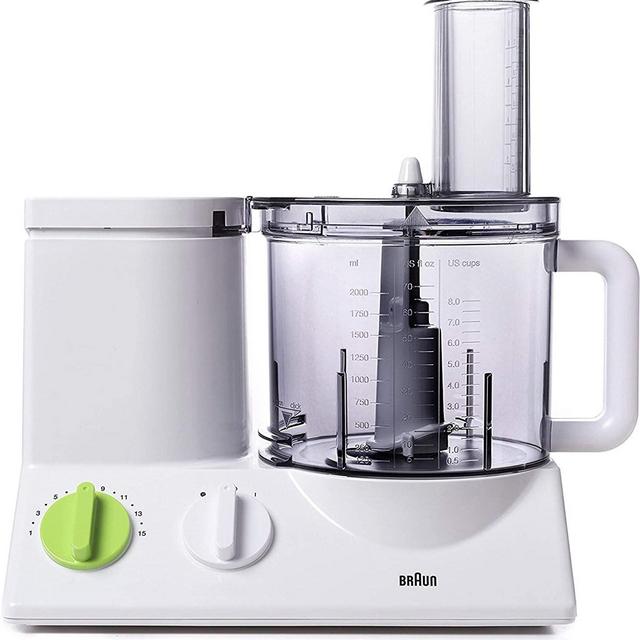 Braun FP3020 12 Cup Food Processor Ultra Quiet Powerful motor, includes 7 Attachment Blades + Chopper and Citrus Juicer , Made in Europe with German Engineering