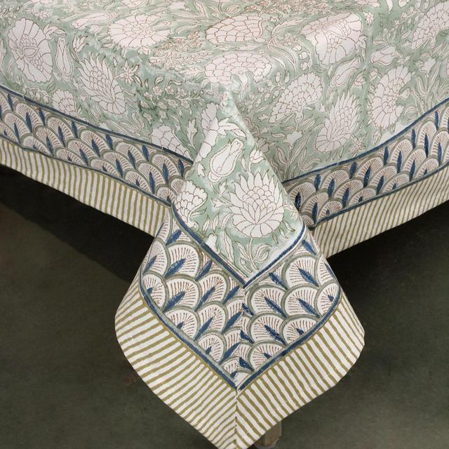 Read the full title Indian Block Print Tablecloth, Floral Design Tablecloth, Handmade Tablecloth, Cotton Table Linen, Rectangle Tablecloth, Tablecloths For Gift