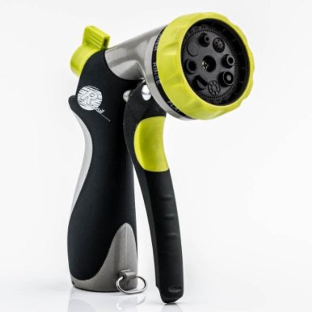 Garden Hose Nozzle - Hand Sprayer - 8 Pattern Adjustable, Heavy Duty Metal Construction - Slip Resistant - With 3 Washer Lifetime Guarantee