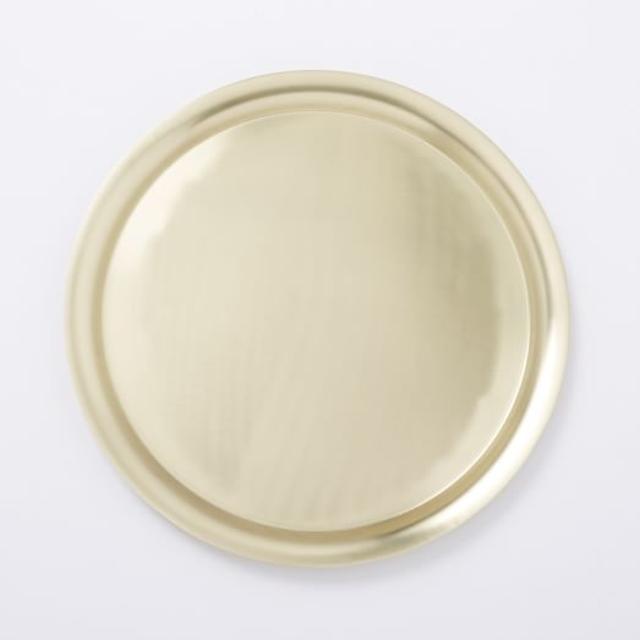 Round Metal Tray, 15" Round, Antique Gold