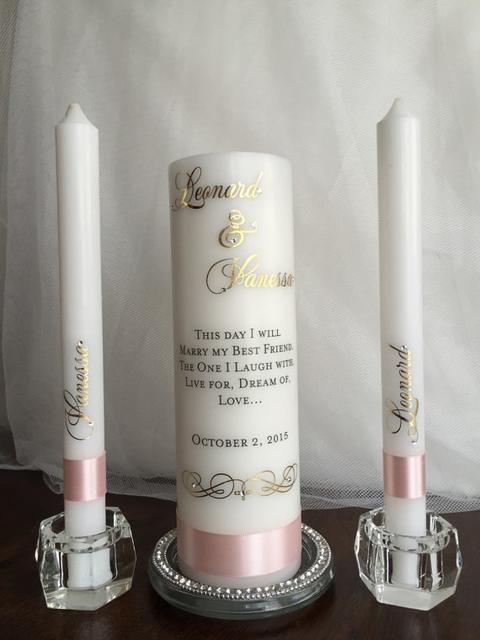 Personalized Unity Candle - gold unity candle set - custom wedding candle - gold and blush candle set - wedding unity candle