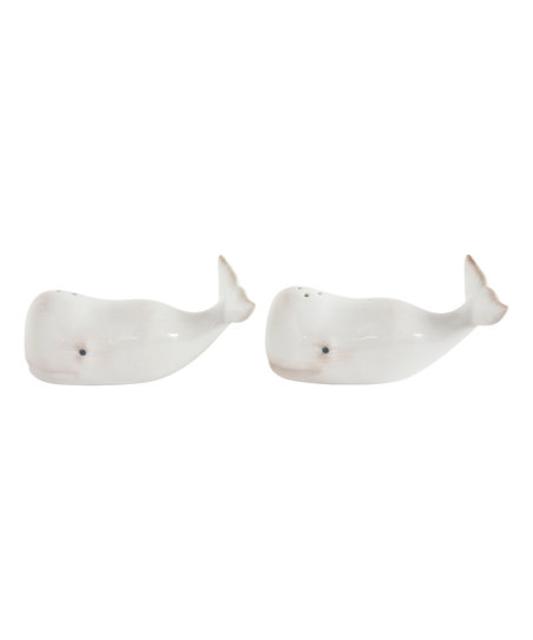 White 4.25'' Dolomite Whale Salt & Pepper Shakers